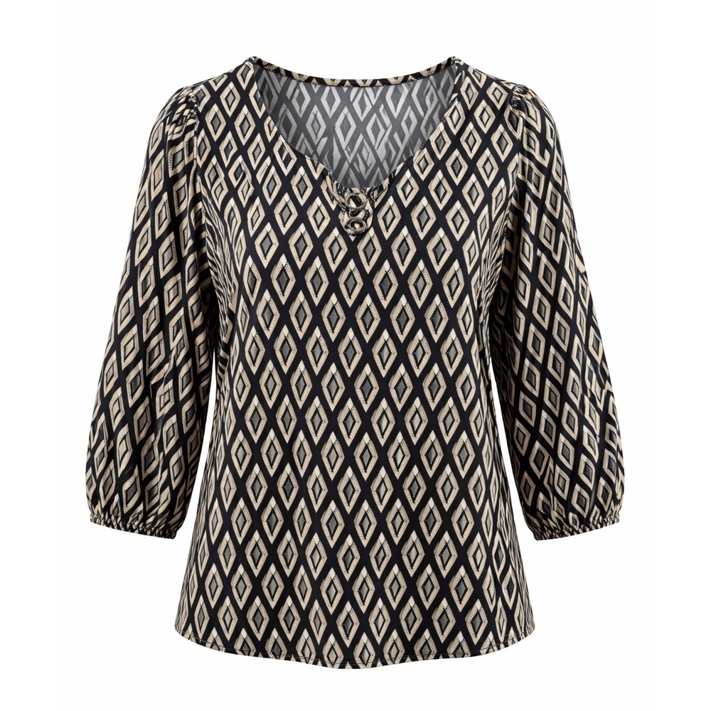 Geometric‎ blouse Top XL textured business casual office Womens black workwear